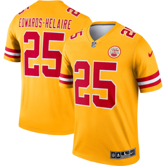 mens nike clyde edwards helaire gold kansas city chiefs inverted legend jersey